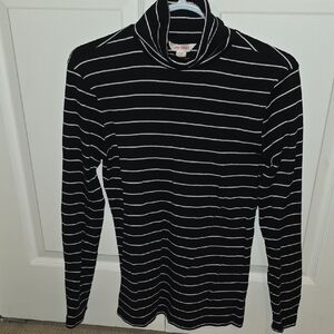 Joe Fresh Women's Black and White Stripe Turtleneck Sweater